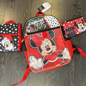 Minnie Backpack Set with lunchbox and pouch new with tag